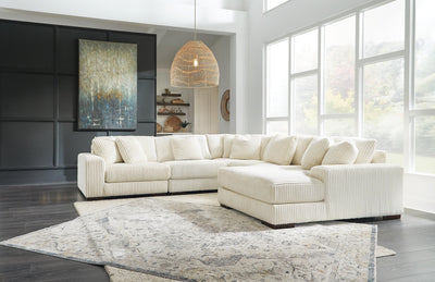 Lindyn 5-Piece RAF Chaise Sectional in Ivory Velvet