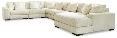Lindyn 6-Piece RAF Chaise Sectional in Ivory Velvet