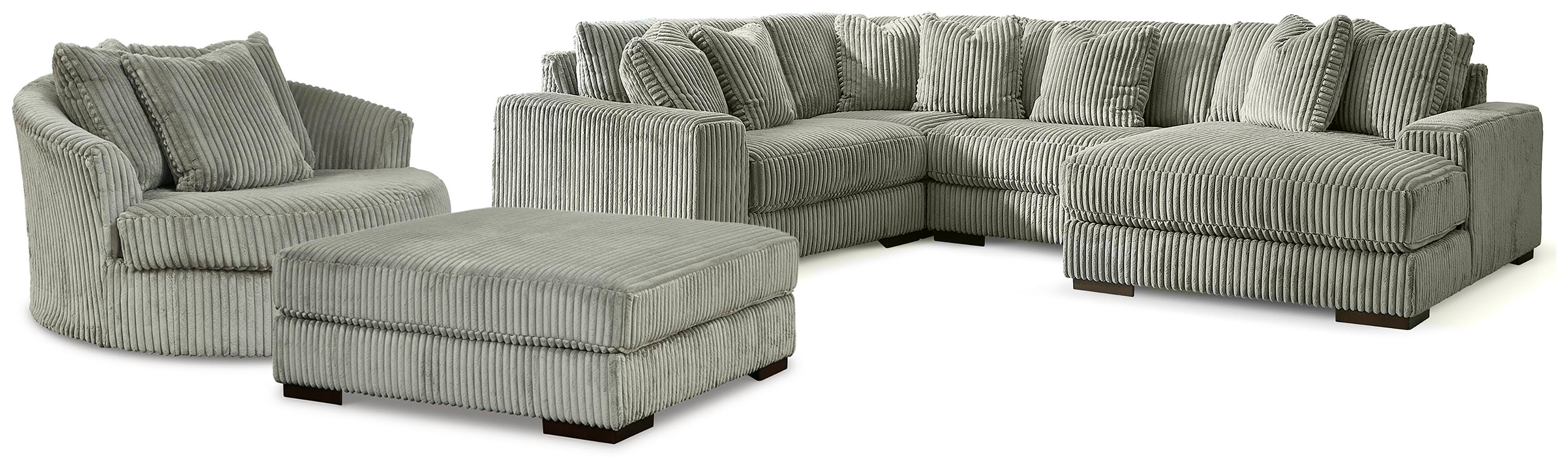 Lindyn 4-Piece Sectional, Chair and Ottoman in Fog