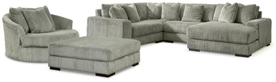 Lindyn 4-Piece Sectional, Chair and Ottoman in Fog