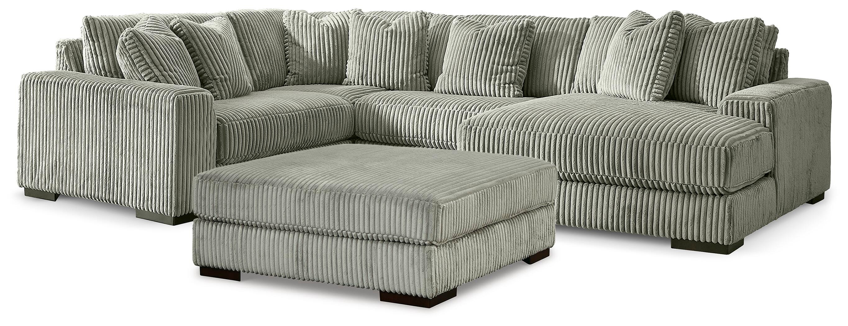 Lindyn 4-Piece Sectional with Chaise and Oversized Accent Ottoman in Fog