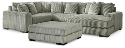 Lindyn 4-Piece Sectional with Chaise and Oversized Accent Ottoman in Fog