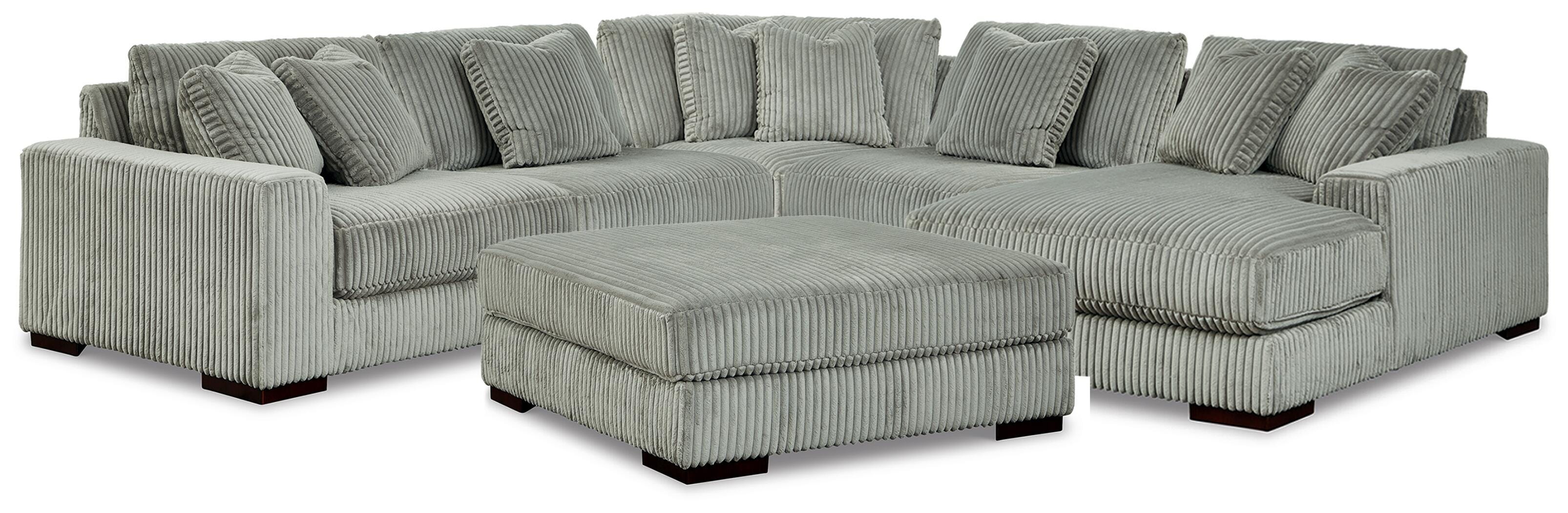 Lindyn 5-Piece RAF Chaise Sectional and Ottoman in Fog