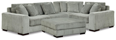 Lindyn 4-Piece Sectional and Ottoman in Fog