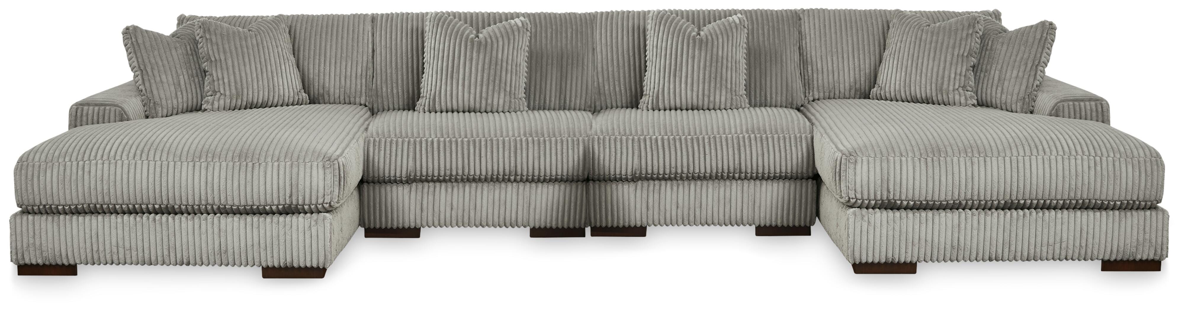 Lindyn 4-Piece Sectional with Double Chaise in Fog