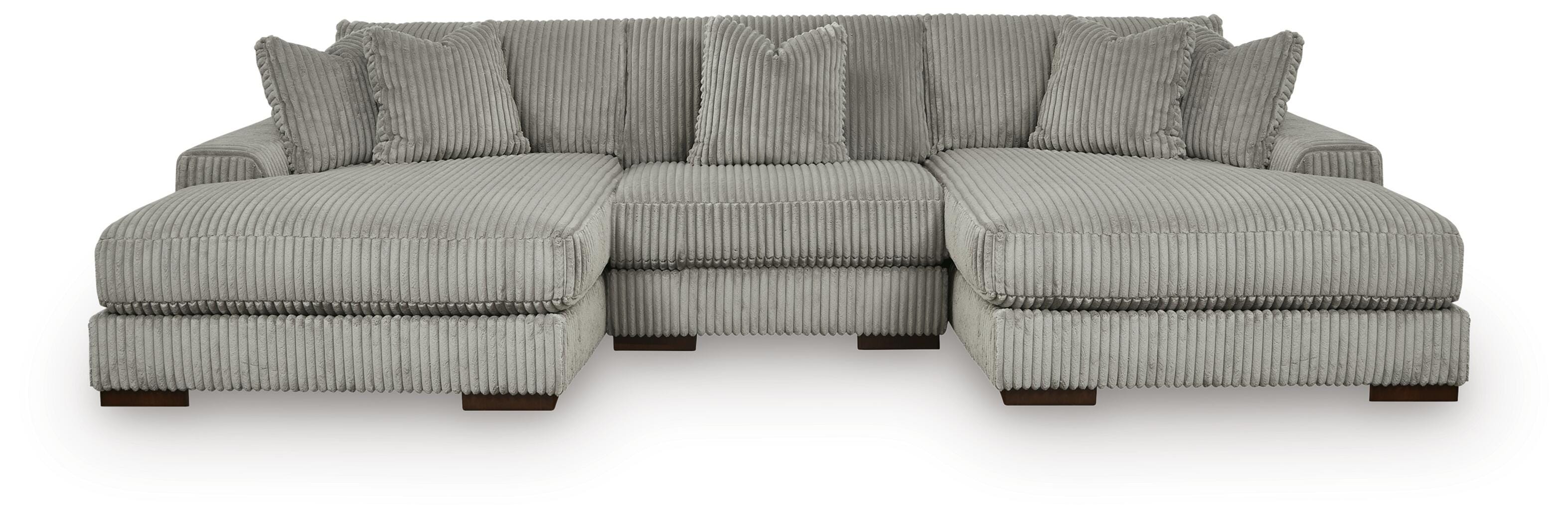 Lindyn 3-Piece Sectional with Double Chaise in Fog Velvet