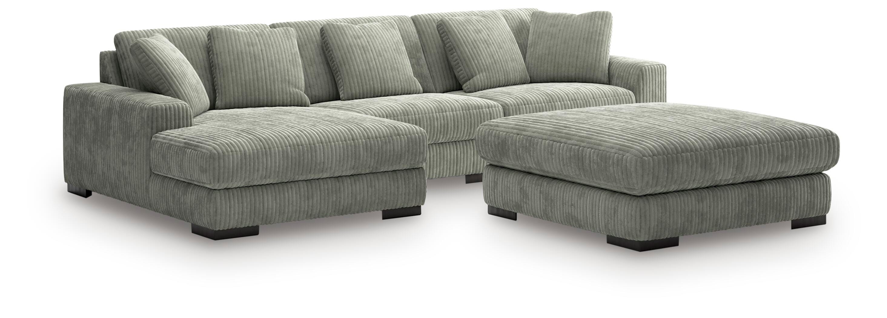 Lindyn 3-Piece Sectional with Ottoman in Fog