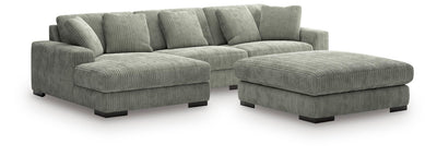 Lindyn 3-Piece Sectional with Ottoman in Fog