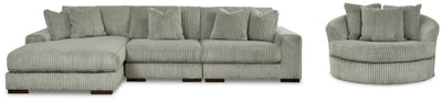 Lindyn 3-Piece Sectional and Oversized Swivel Accent Chair in Fog