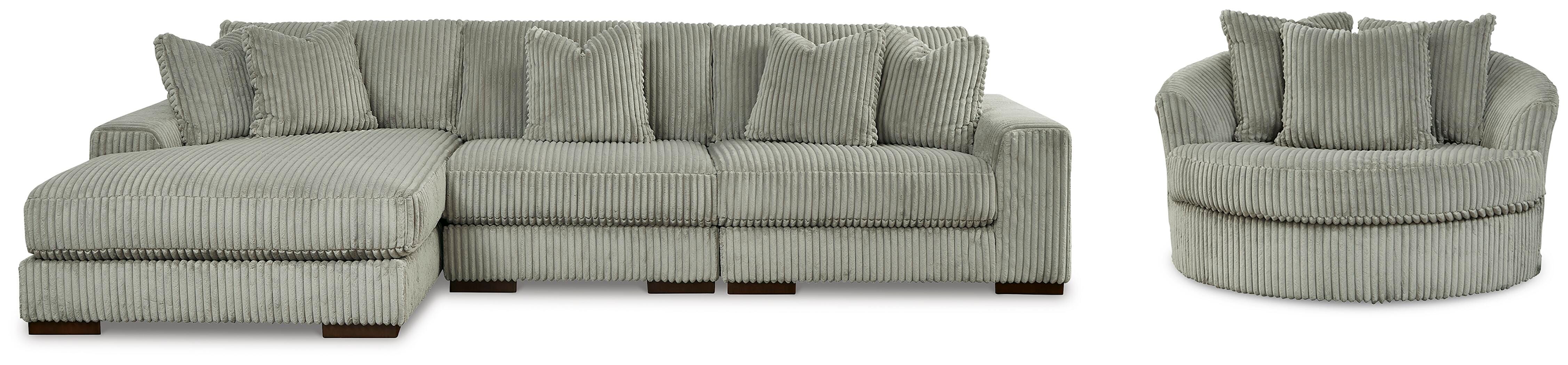 Lindyn 3-Piece Sectional and Oversized Swivel Accent Chair in Fog