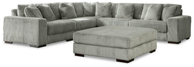 Lindyn 5-Piece Sectional and Ottoman in Fog
