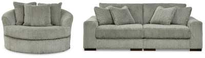 Lindyn 2-Piece Sectional Sofa and Oversized Swivel Accent Chair in Fog