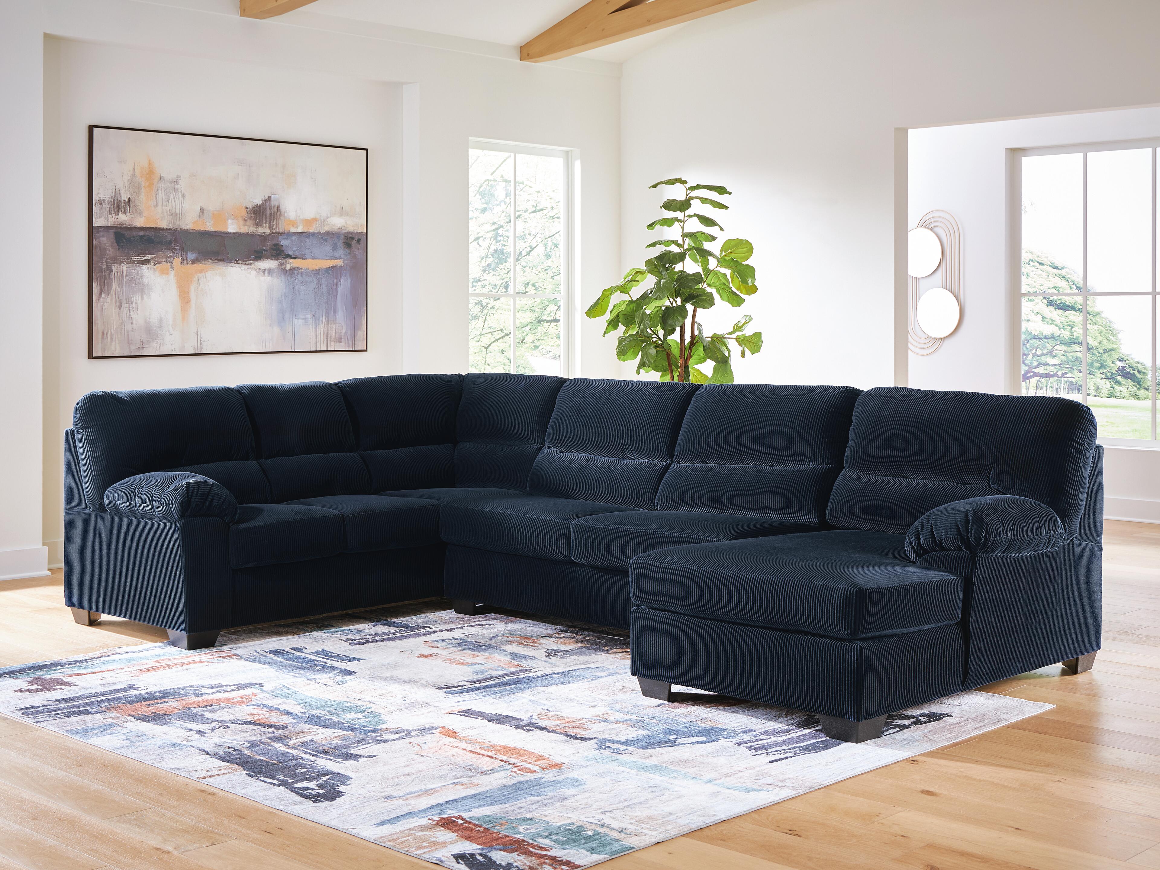 SimpleJoy 3-Piece RAF Chaise Sectional in Navy