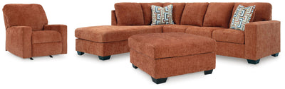 Aviemore 2-Piece Sectional with Chaise, Recliner and Ottoman in Spice