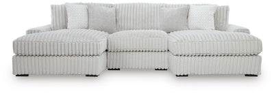 Stupendous 3-Piece Sectional with Double Chaise in Alloy Velvet