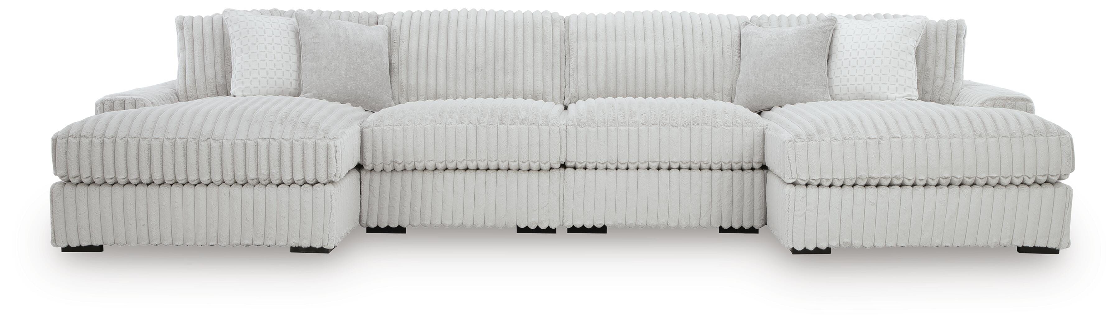 Stupendous 4-Piece Sectional with Double Chaise in Alloy Velvet