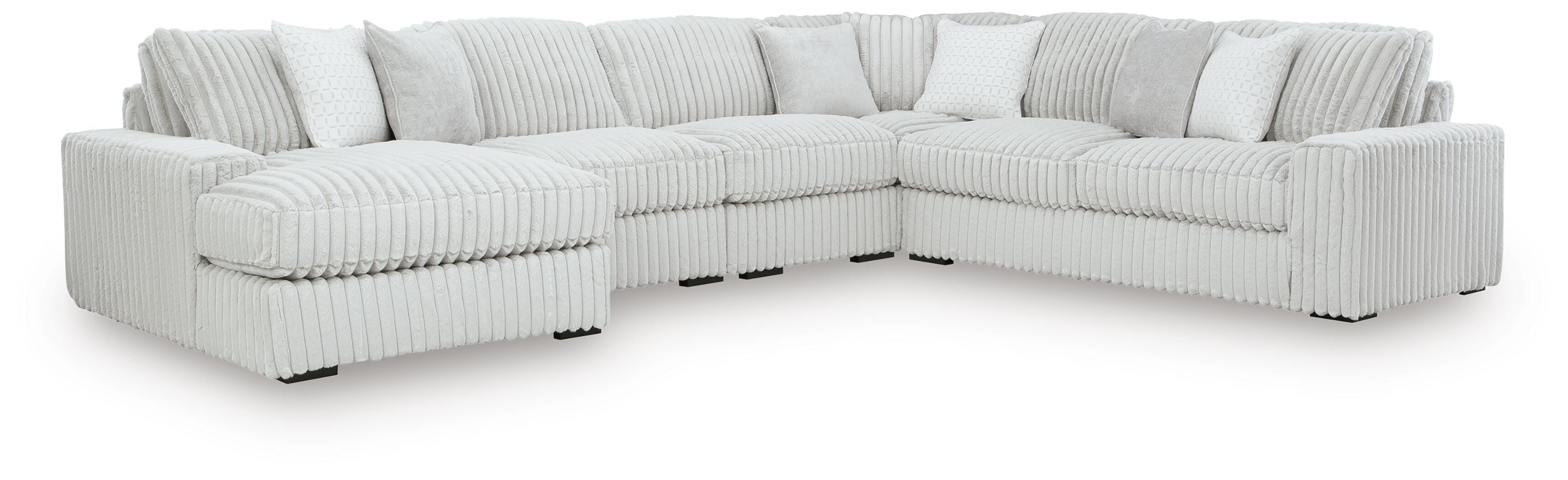 Stupendous 5-Piece Sectional with LAF Chaise in Alloy Velvet
