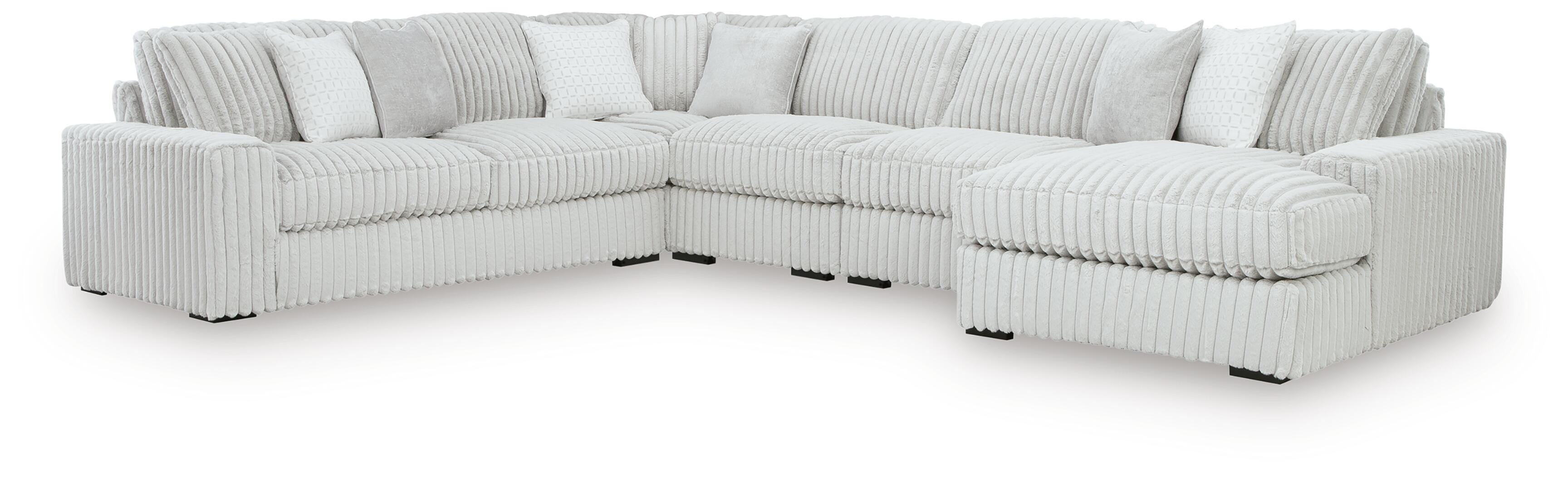 Stupendous 5-Piece Sectional with  RAF Chaise in Alloy Velvet
