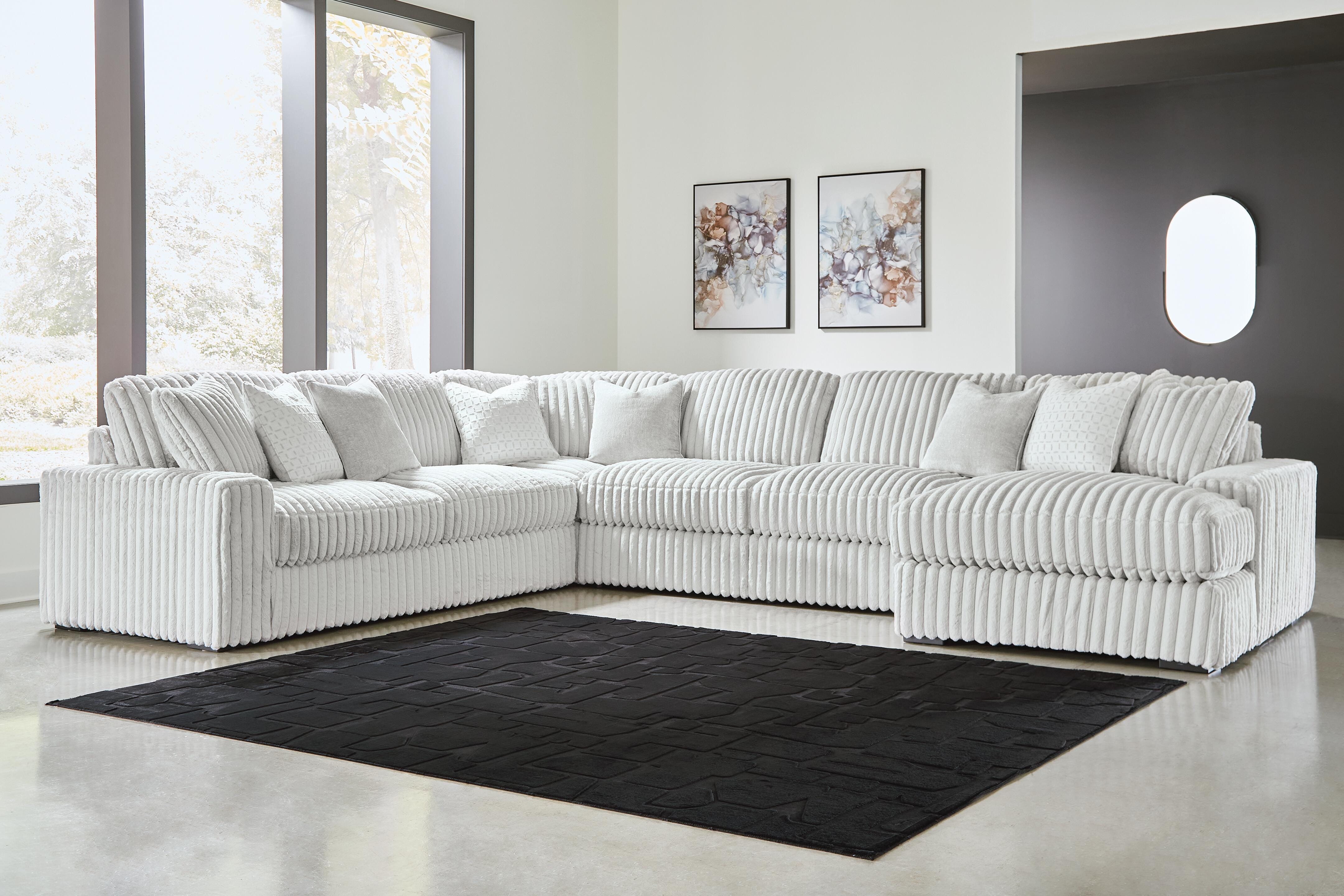 Stupendous 5-Piece Sectional with  RAF Chaise in Alloy Velvet