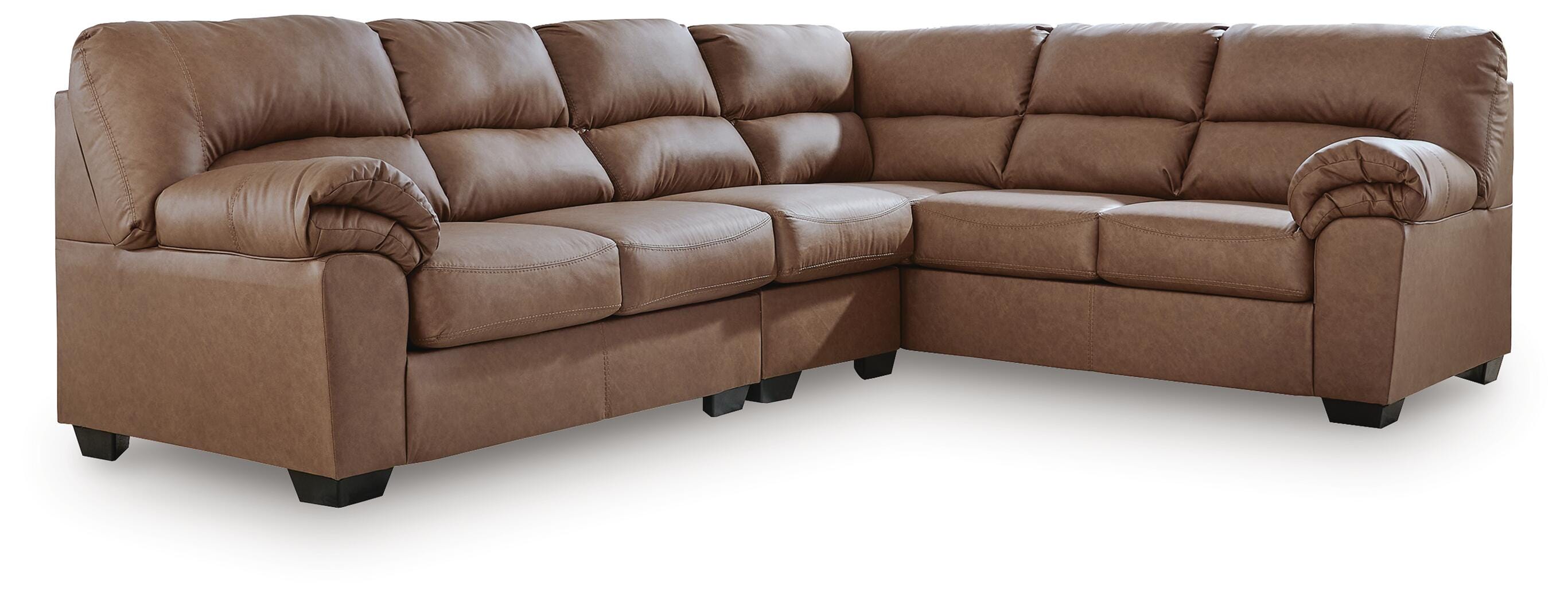 WillowBend 3-Piece RAF Sectional in Caramel Faux Leather