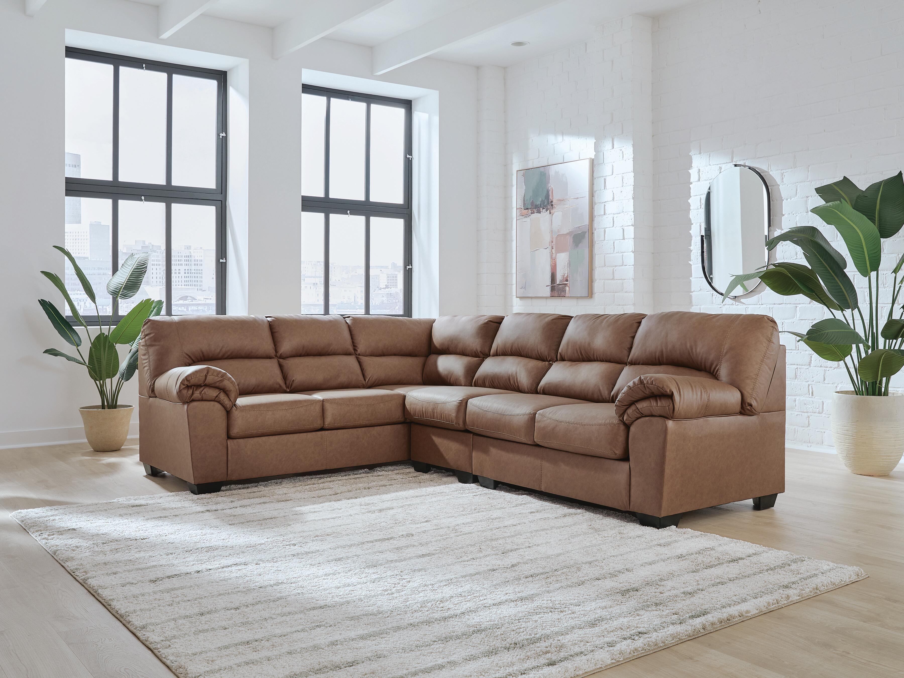 WillowBend 3-Piece LAF Sectional in Caramel Faux Leather