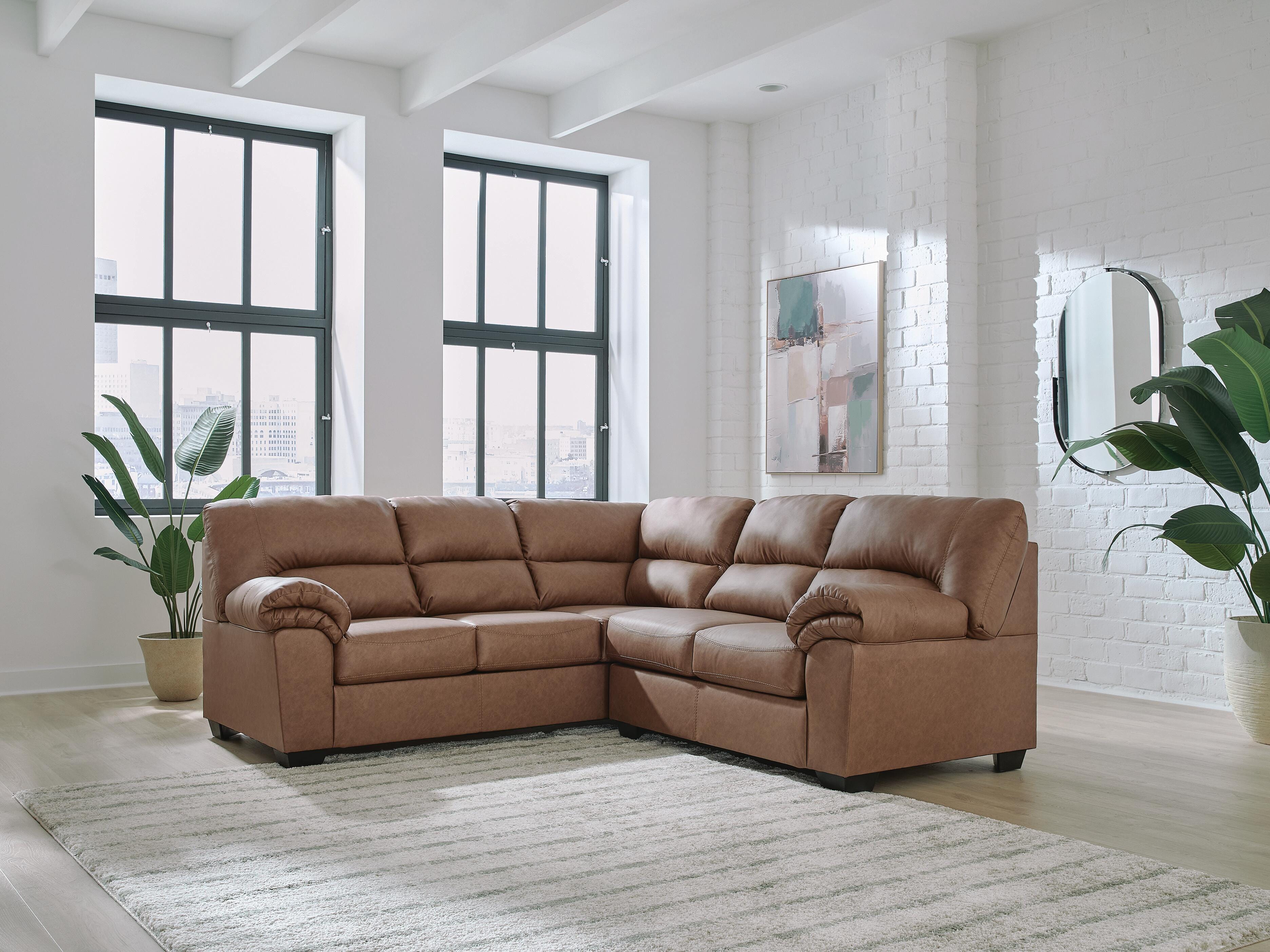 WillowBend 2-Piece LAF Sectional in Caramel Faux Leather