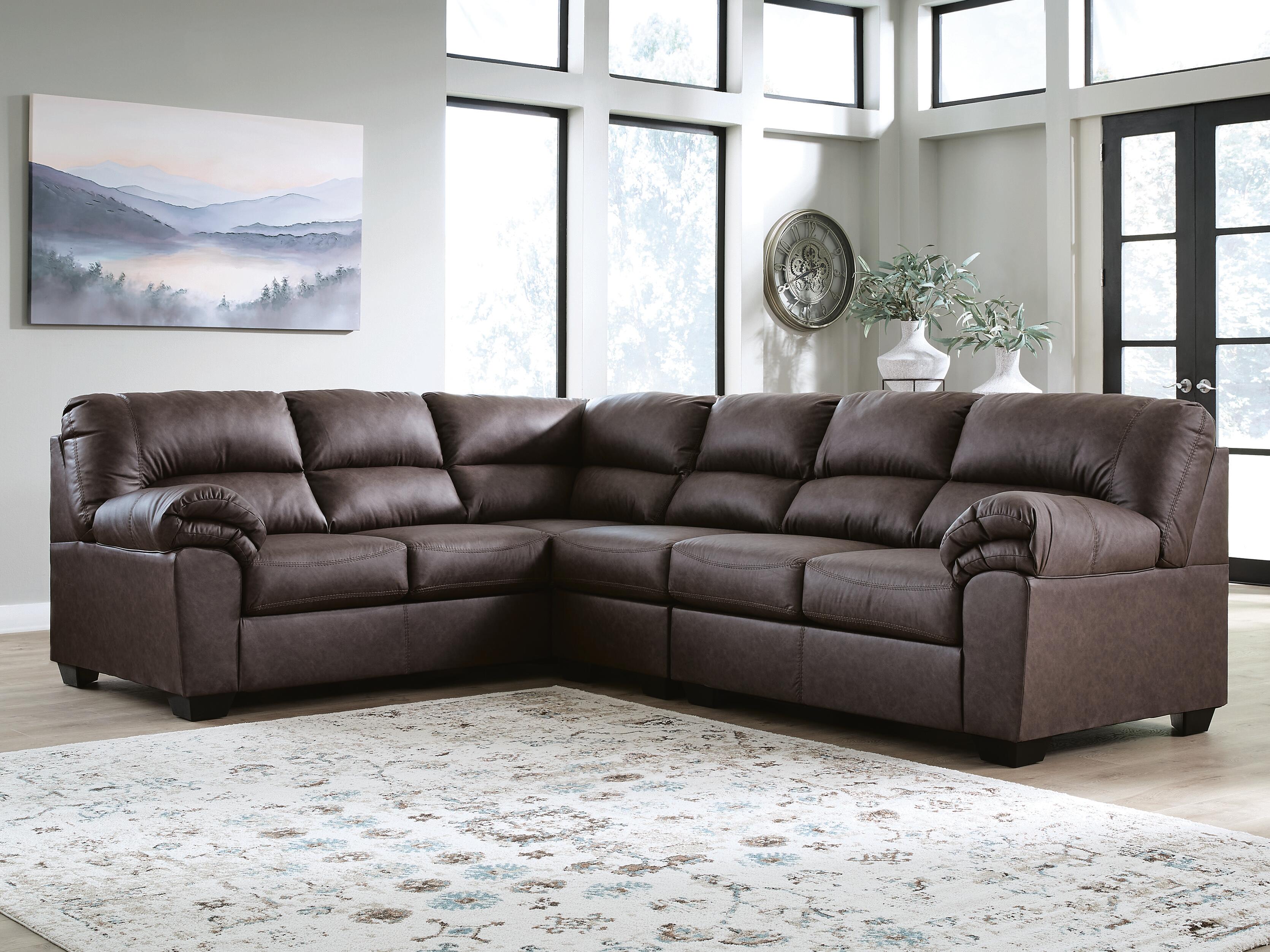 WillowBend 3-Piece LAF Sectional in Umber Faux Leather