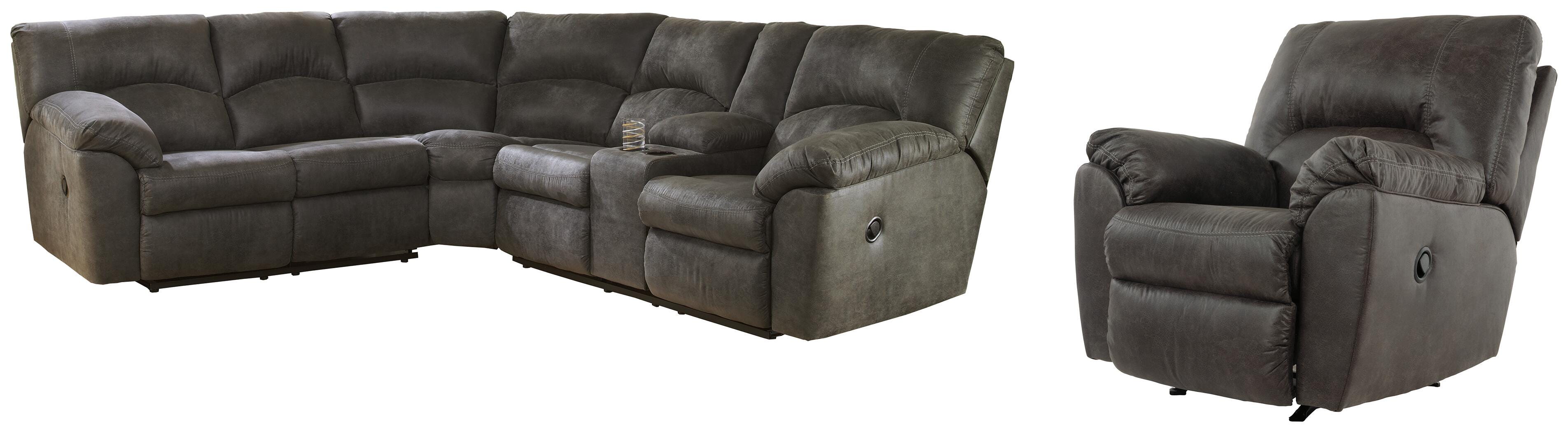 Tambo 2-Piece Sectional with Recliner in Pewter