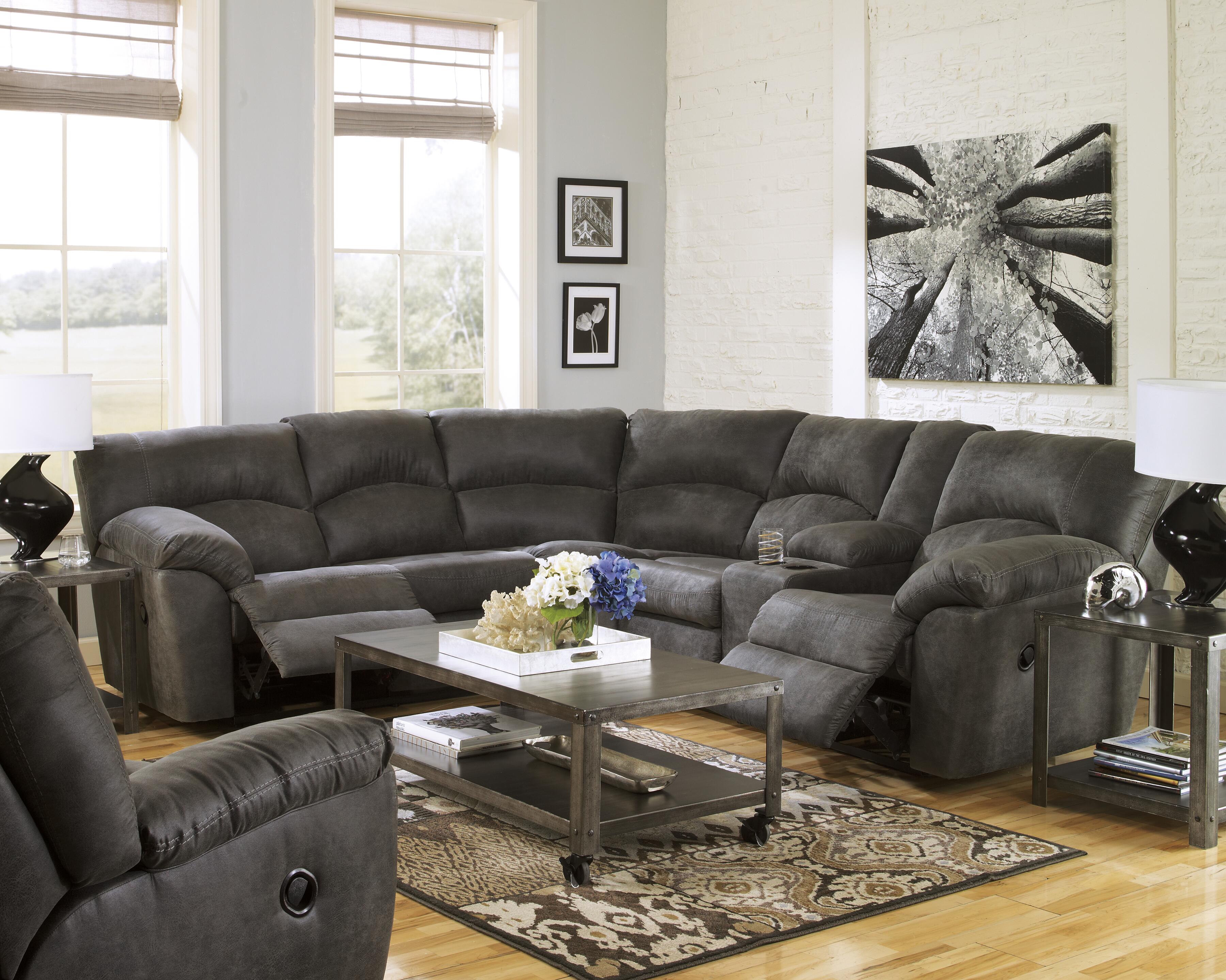 Tambo 2-Piece Reclining Sectional in Pewter Faux Leather