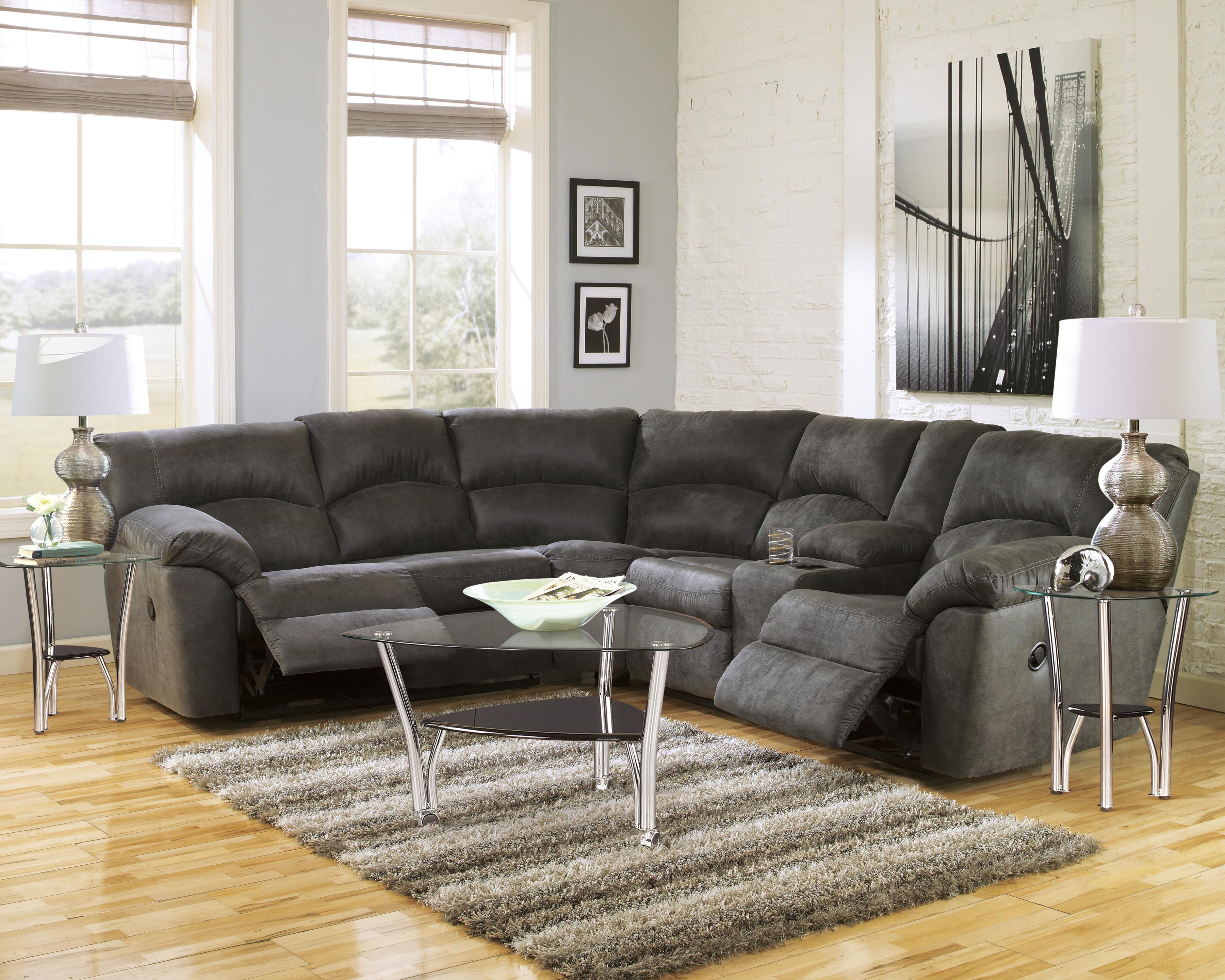 Tambo 2-Piece Reclining Sectional in Pewter Faux Leather