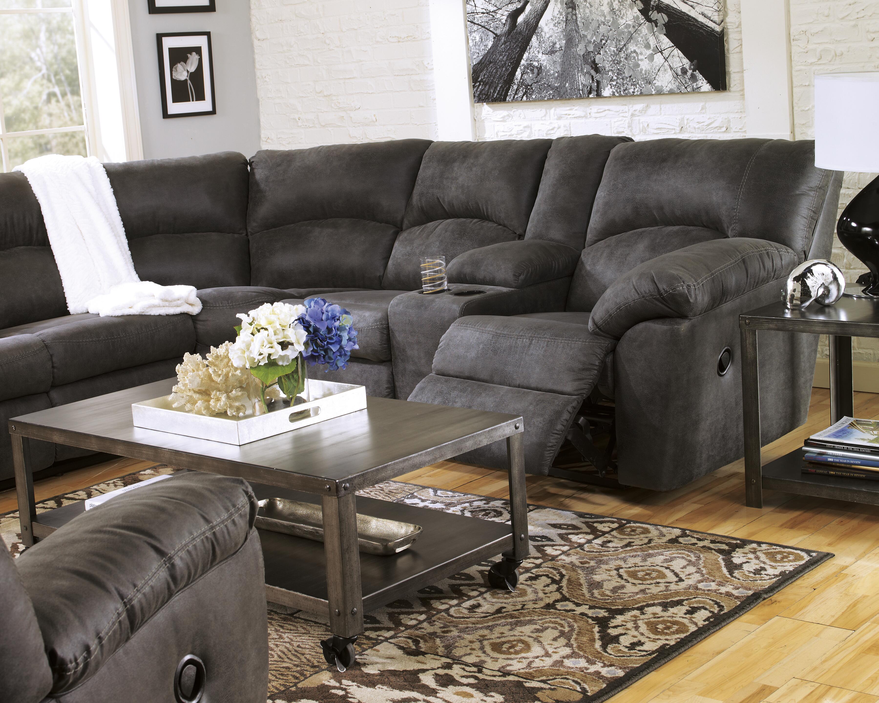 Tambo 2-Piece Reclining Sectional in Pewter Faux Leather
