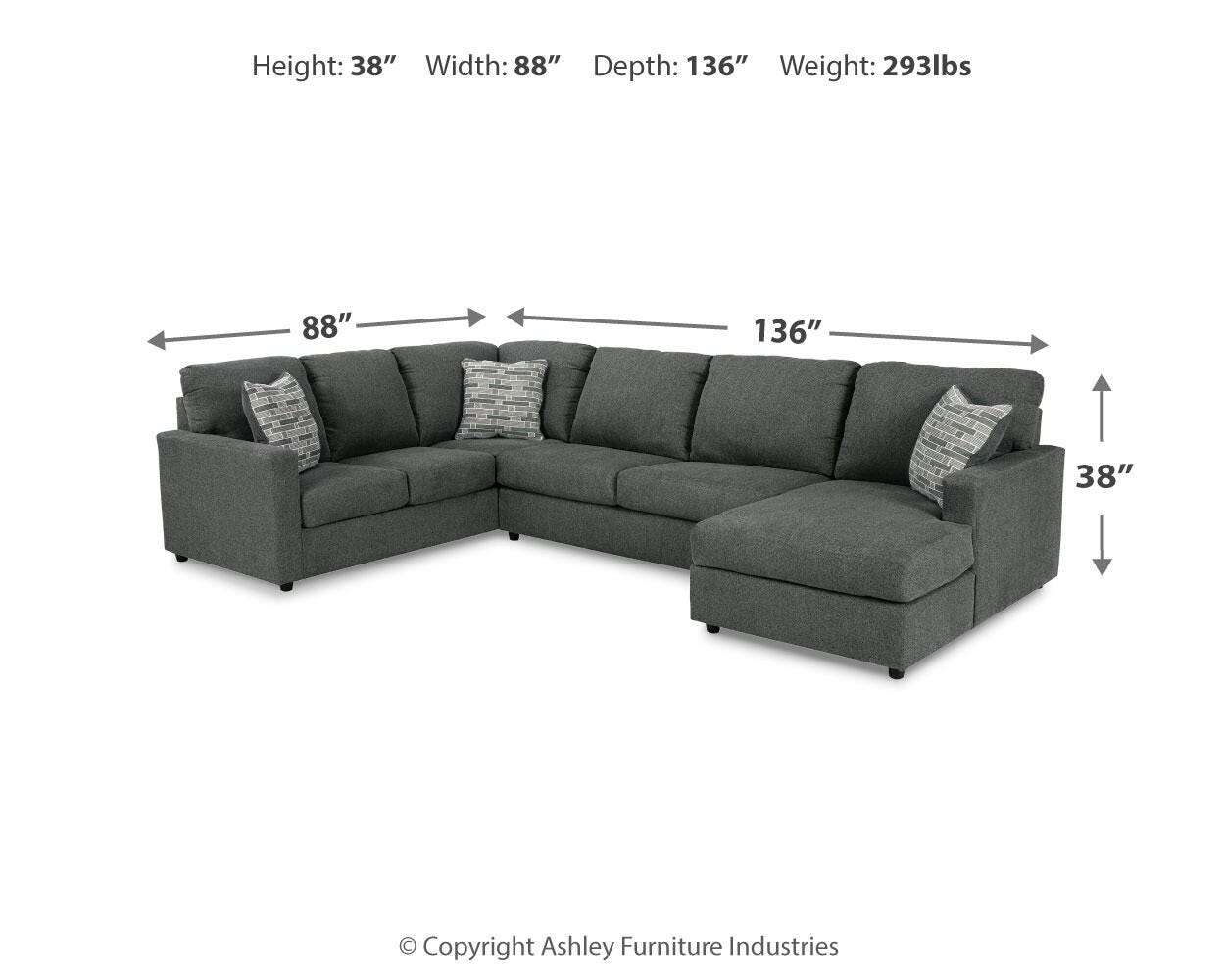 Edenfield 3-Piece RAF Chaise Sectional in Charcoal Chenille
