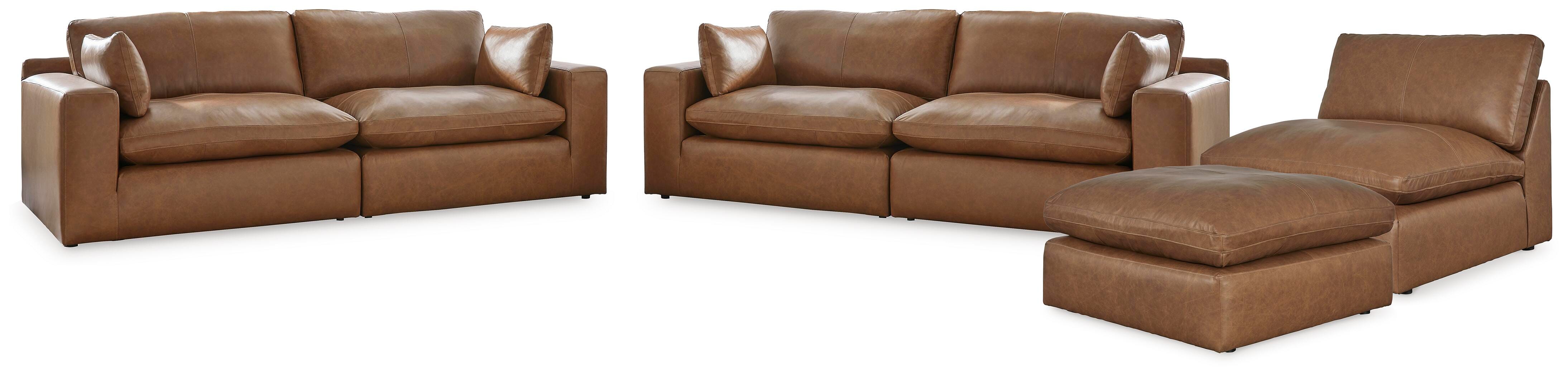 Emilia 3-Piece Sectional Sofa, 2-Piece Sectional Loveseat and Ottoman in Caramel