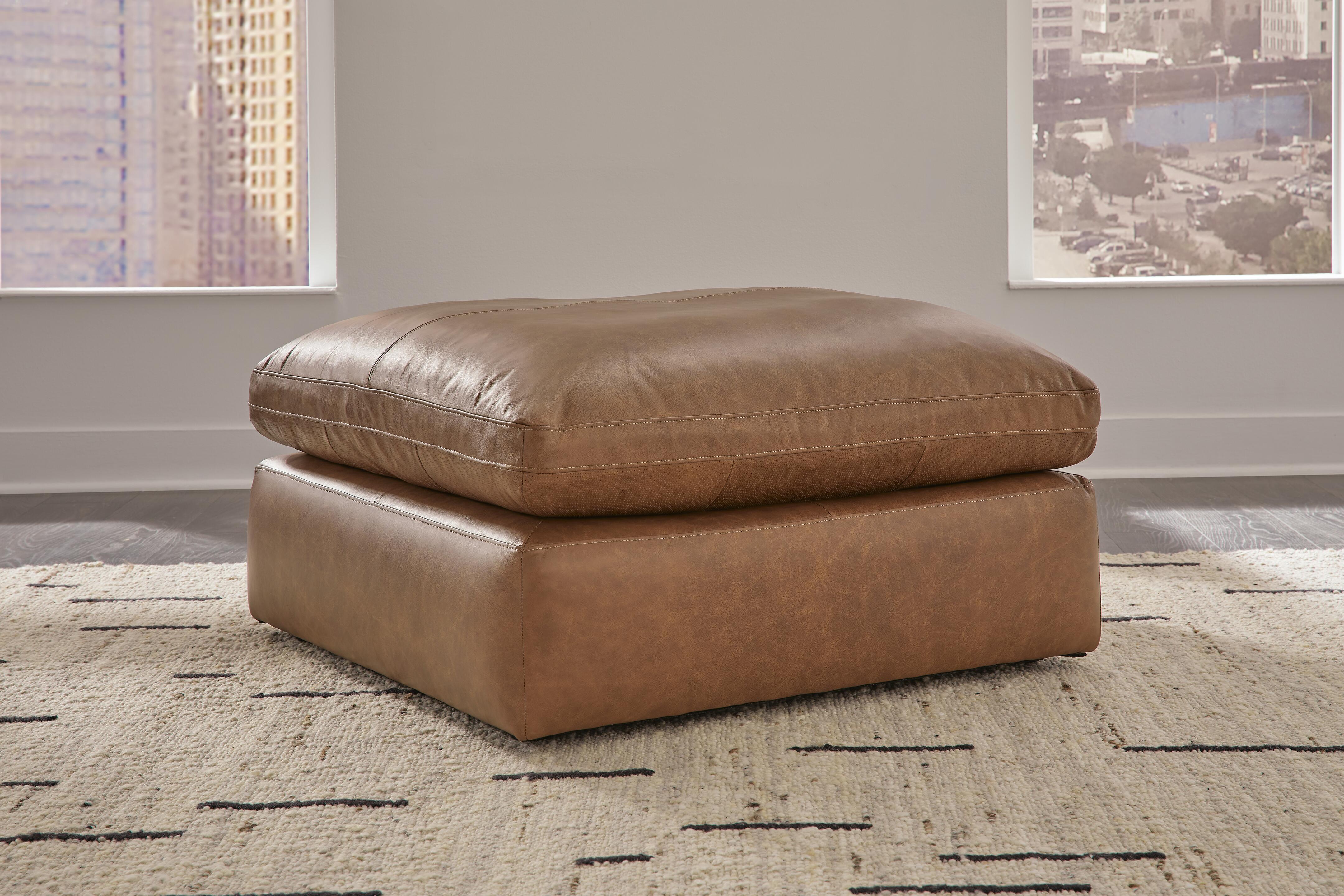 Emilia Oversized Accent Ottoman in Caramel Leather