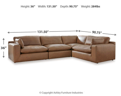 Emilia 4-Piece Sectional in Caramel Leather