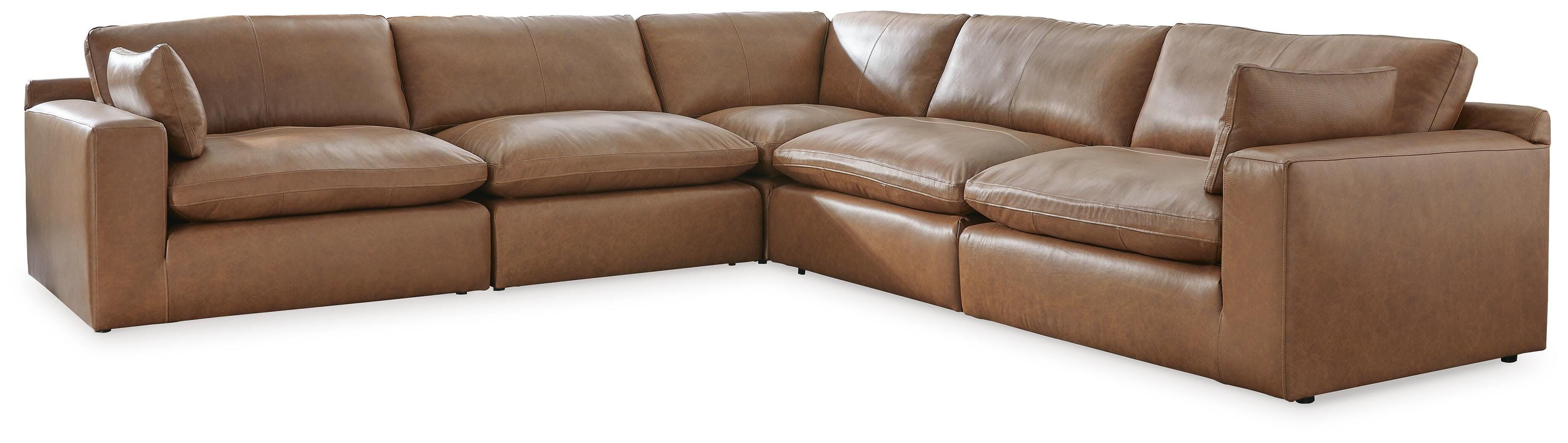 Emilia 5-Piece Sectional in Caramel Leather