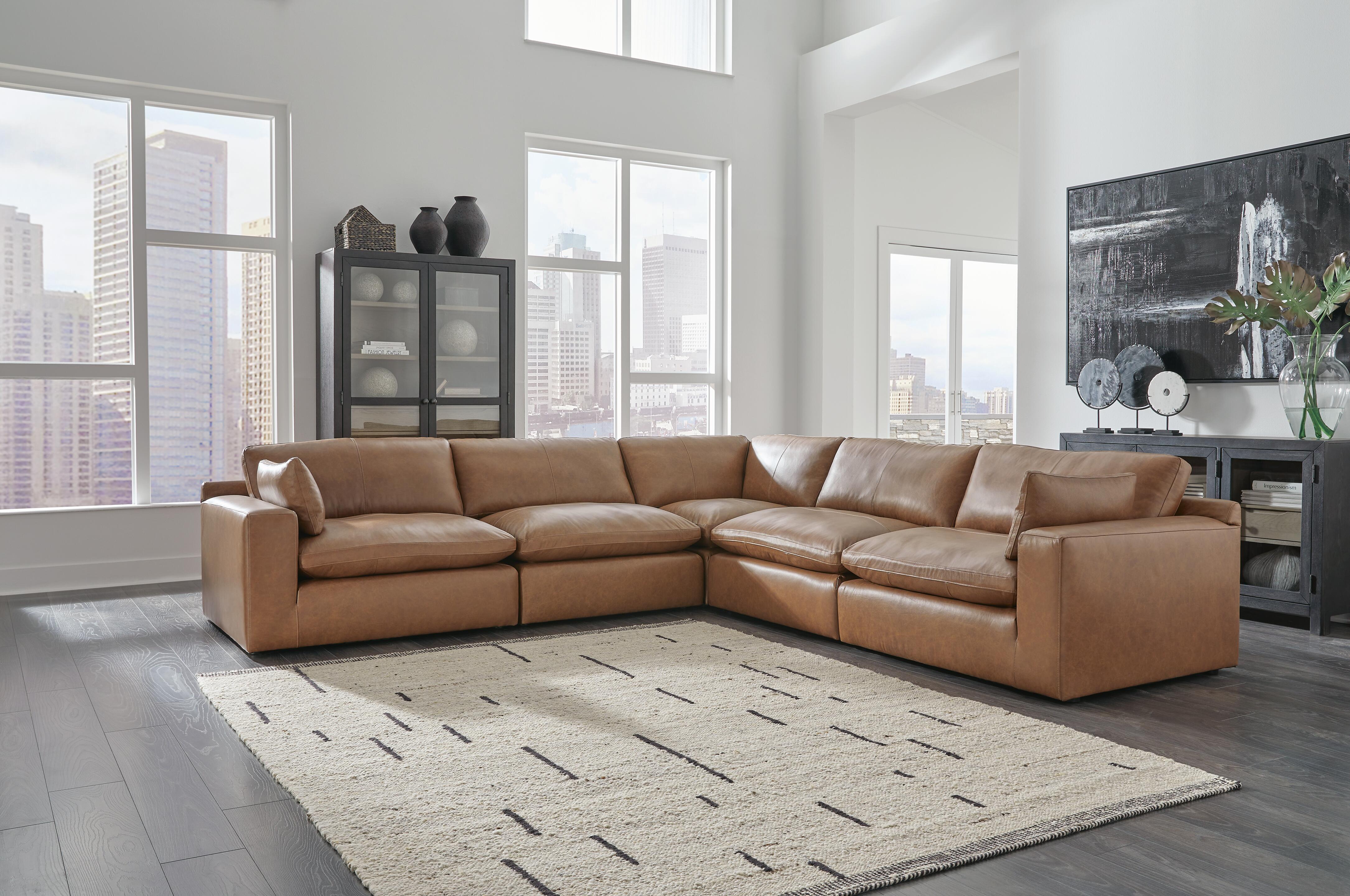 Emilia 5-Piece Sectional in Caramel Leather