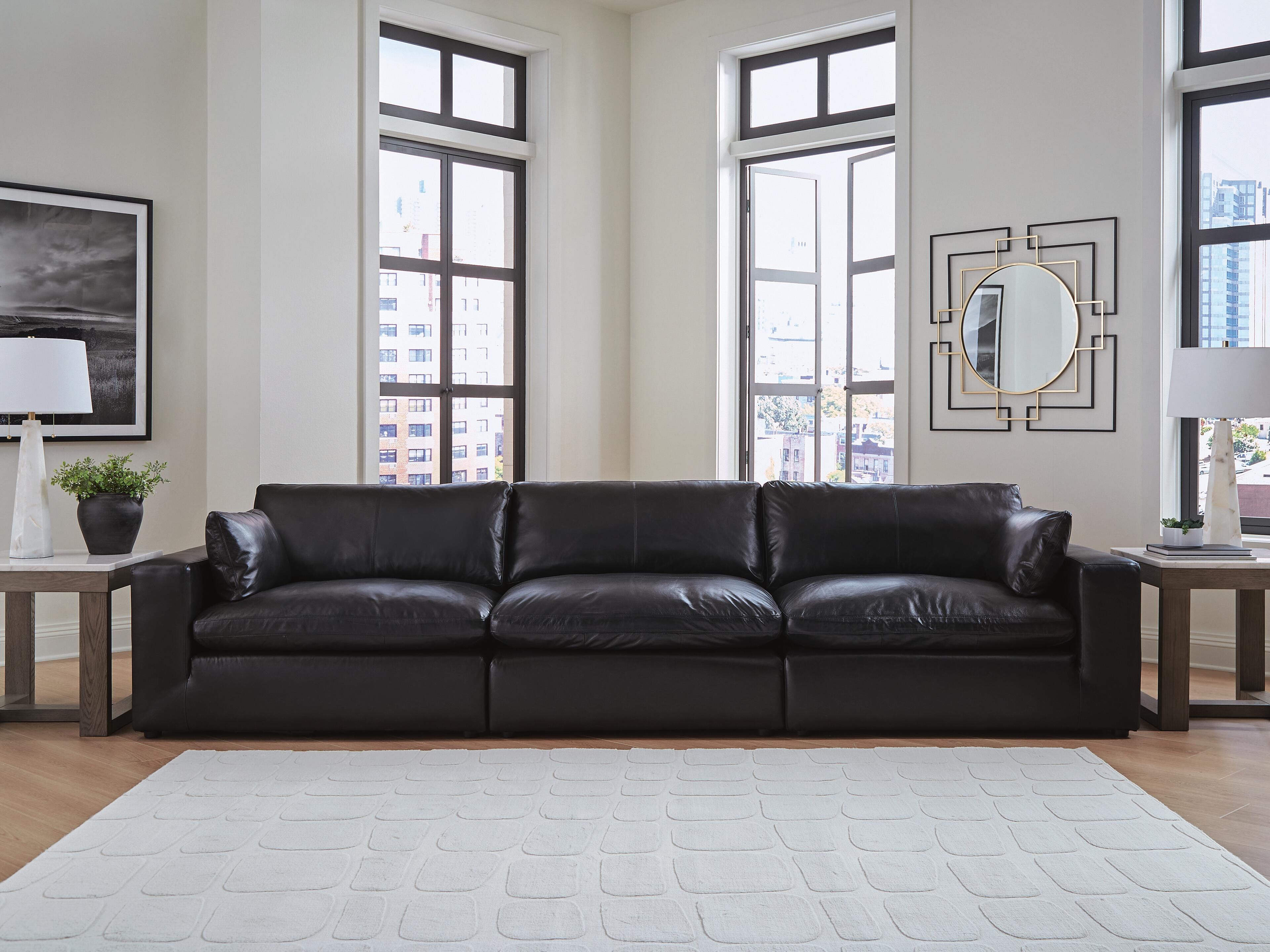 Emilia 3-Piece Sectional Sofa in Black Leather