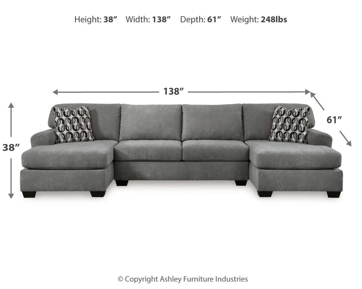 Birkdale Court 3-Piece RAF Sectional in Gray Chenille