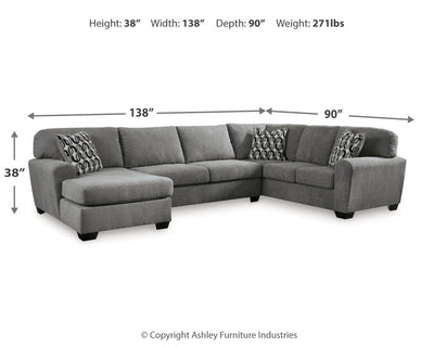 Birkdale Court 3-Piece LAF Chaise Sectional in Gray Chenille