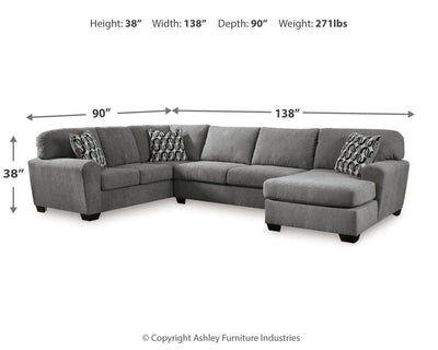 Birkdale Court 3-Piece RAF Chaise Sectional in Gray Chenille