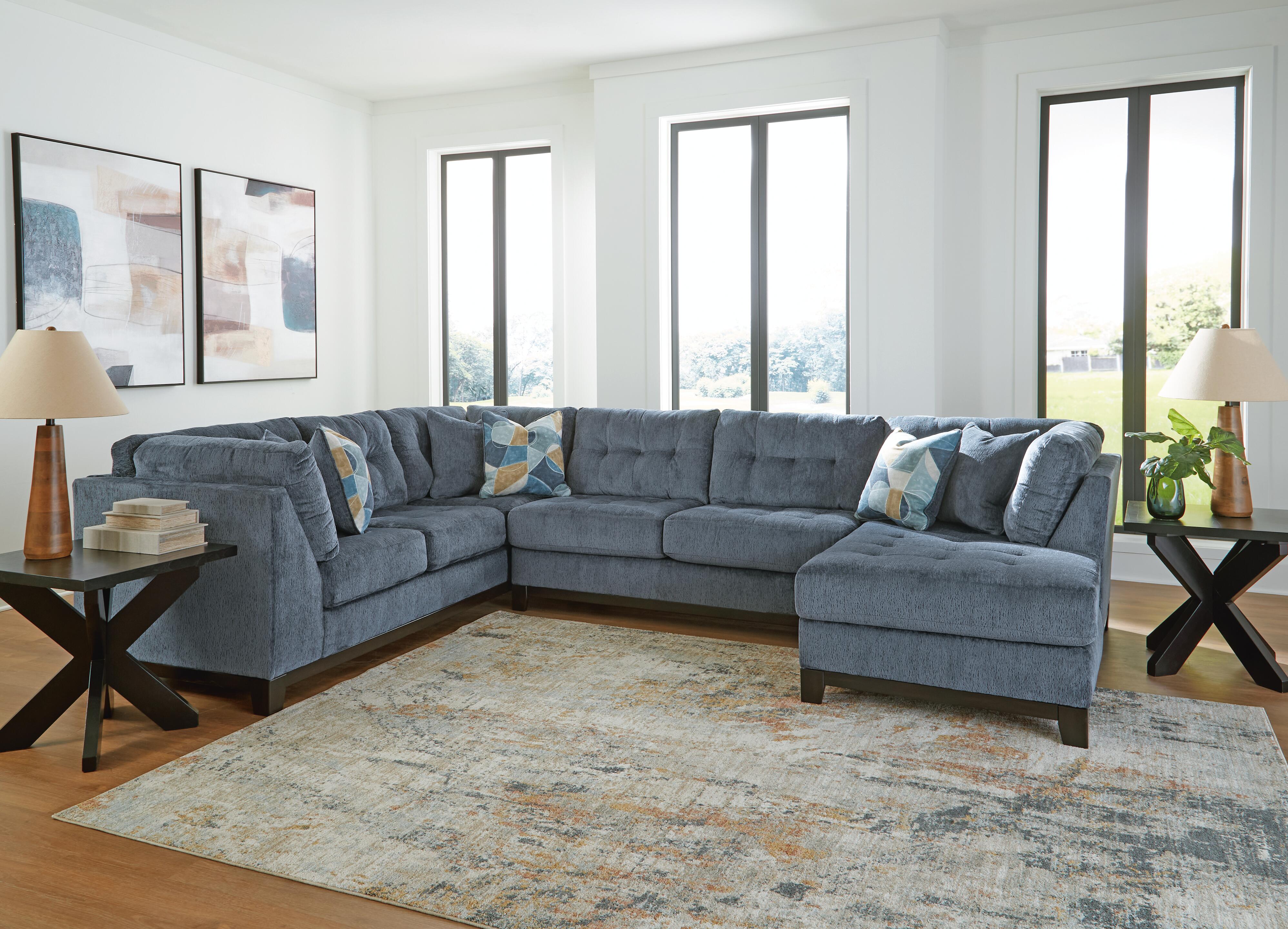 Maxon Place 3-Piece RAF Chaise Sectional in Navy Chenille