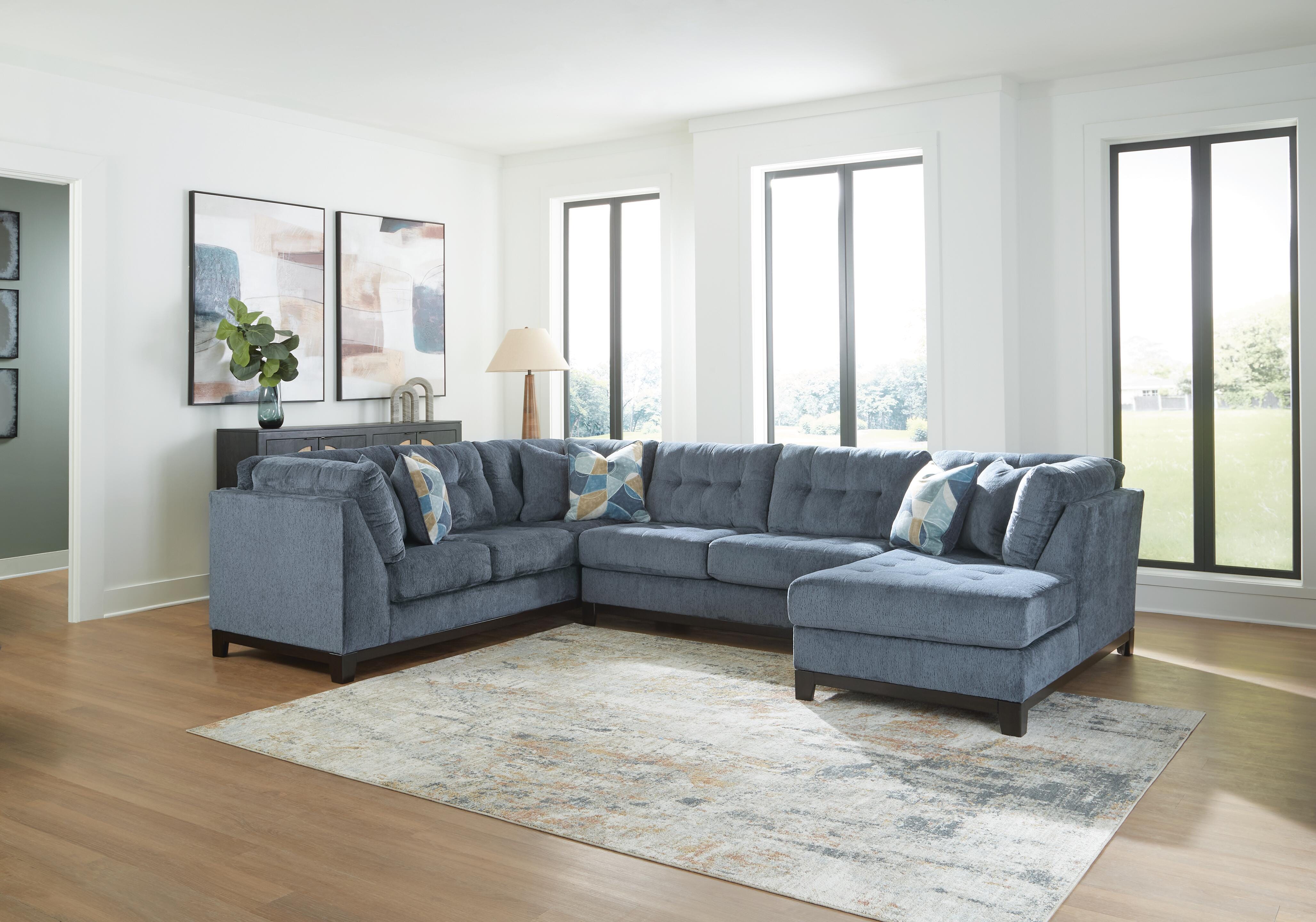 Maxon Place 3-Piece RAF Chaise Sectional in Navy Chenille