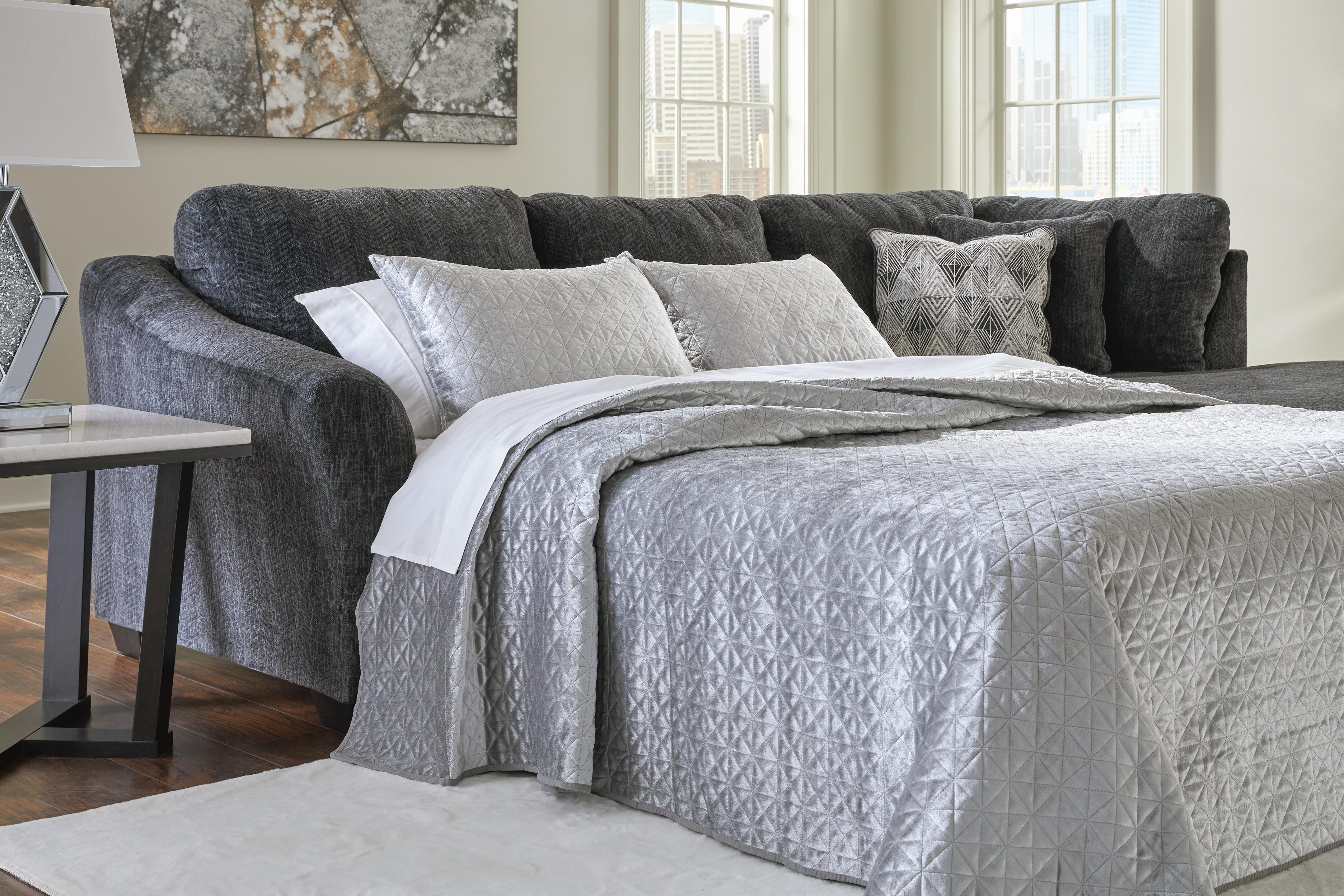 Biddeford 2-Piece RAF Chaise Sleeper Sectional in Shadow Velvet