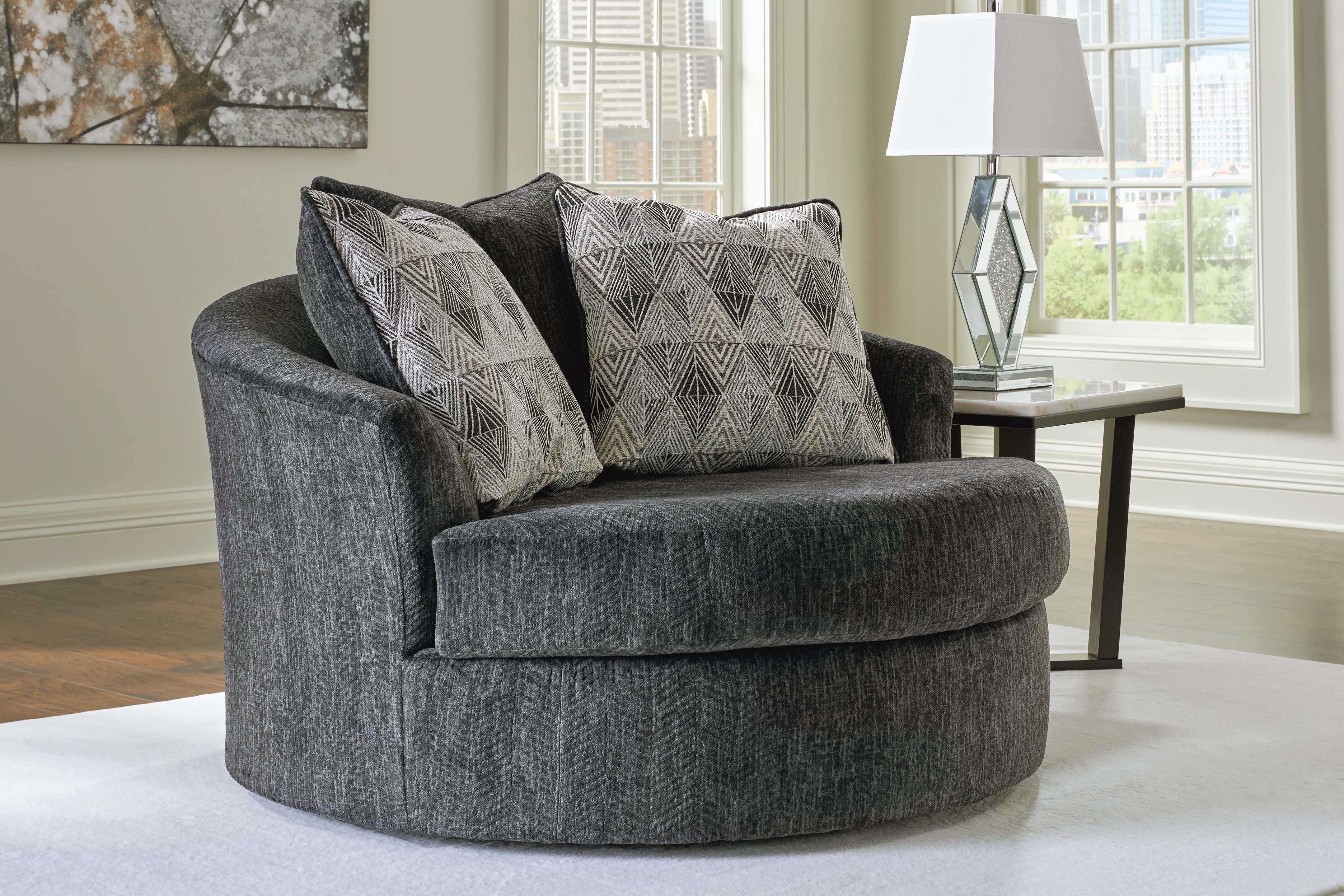 Biddeford 2-Piece Sectional and Oversized Swivel Accent Chair in Shadow