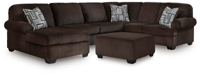 Kimlee 3-Piece Sectional and Ottoman in Chocolate