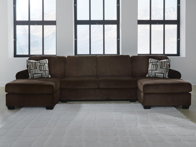 Kimlee 3-Piece Sectional with Double Chaise in Chocolate Velvet