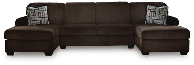 Kimlee 3-Piece Sectional with Double Chaise in Chocolate Velvet