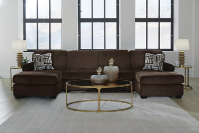Kimlee 3-Piece Sectional with Double Chaise in Chocolate Velvet