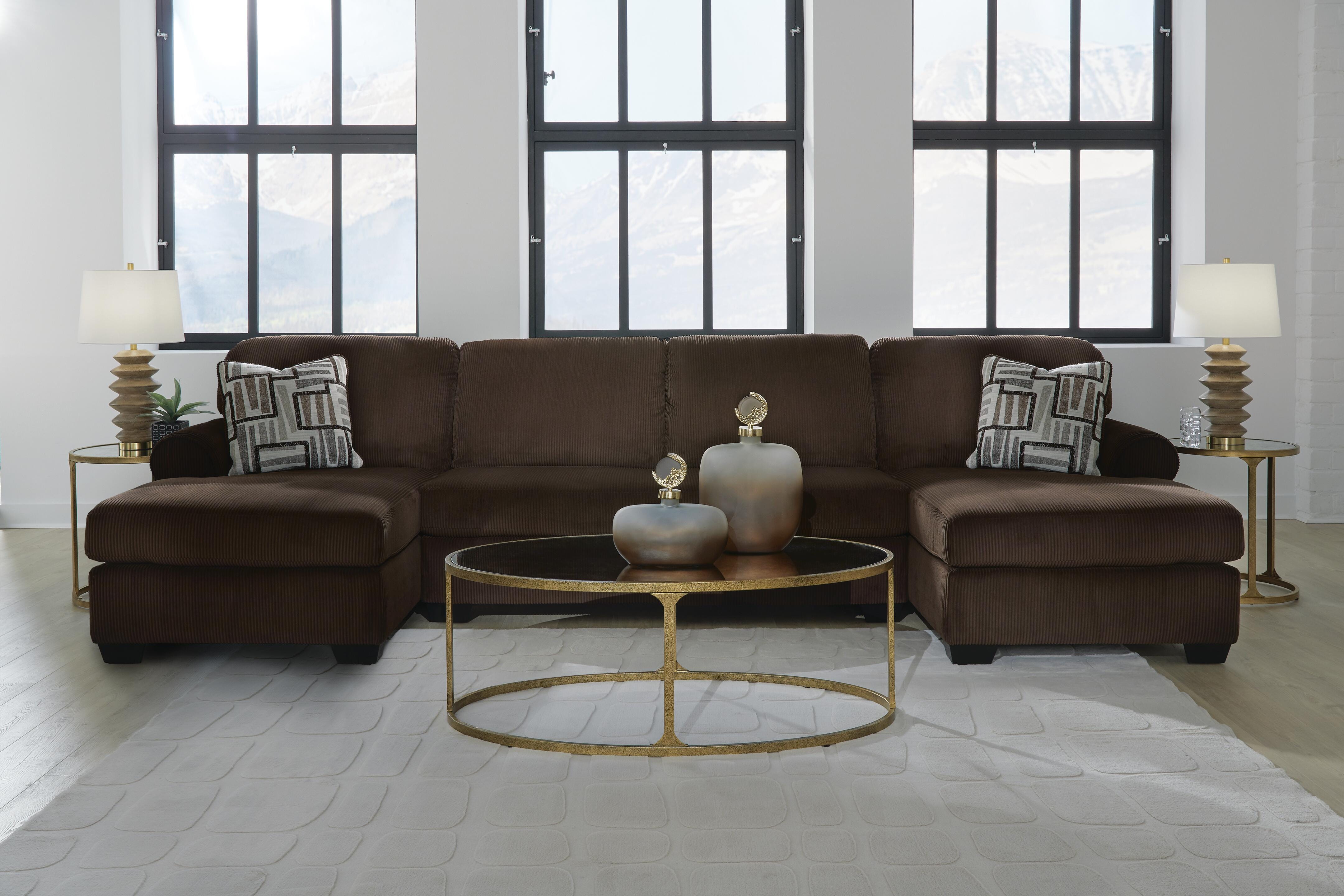 Kimlee 3-Piece Sectional with Double Chaise in Chocolate Velvet